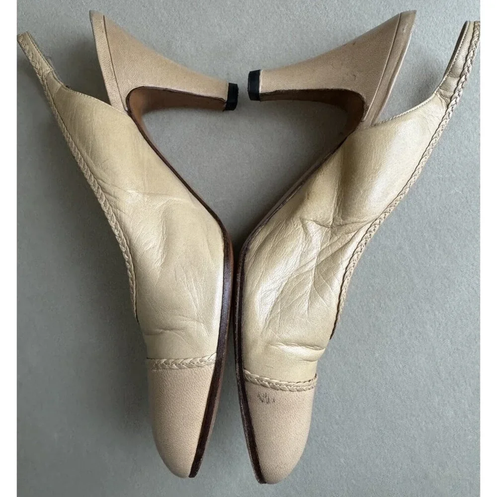 Chanel Vintage Sling back Size 6G Beige Leather Heels Shoes - Picture 4 of 9